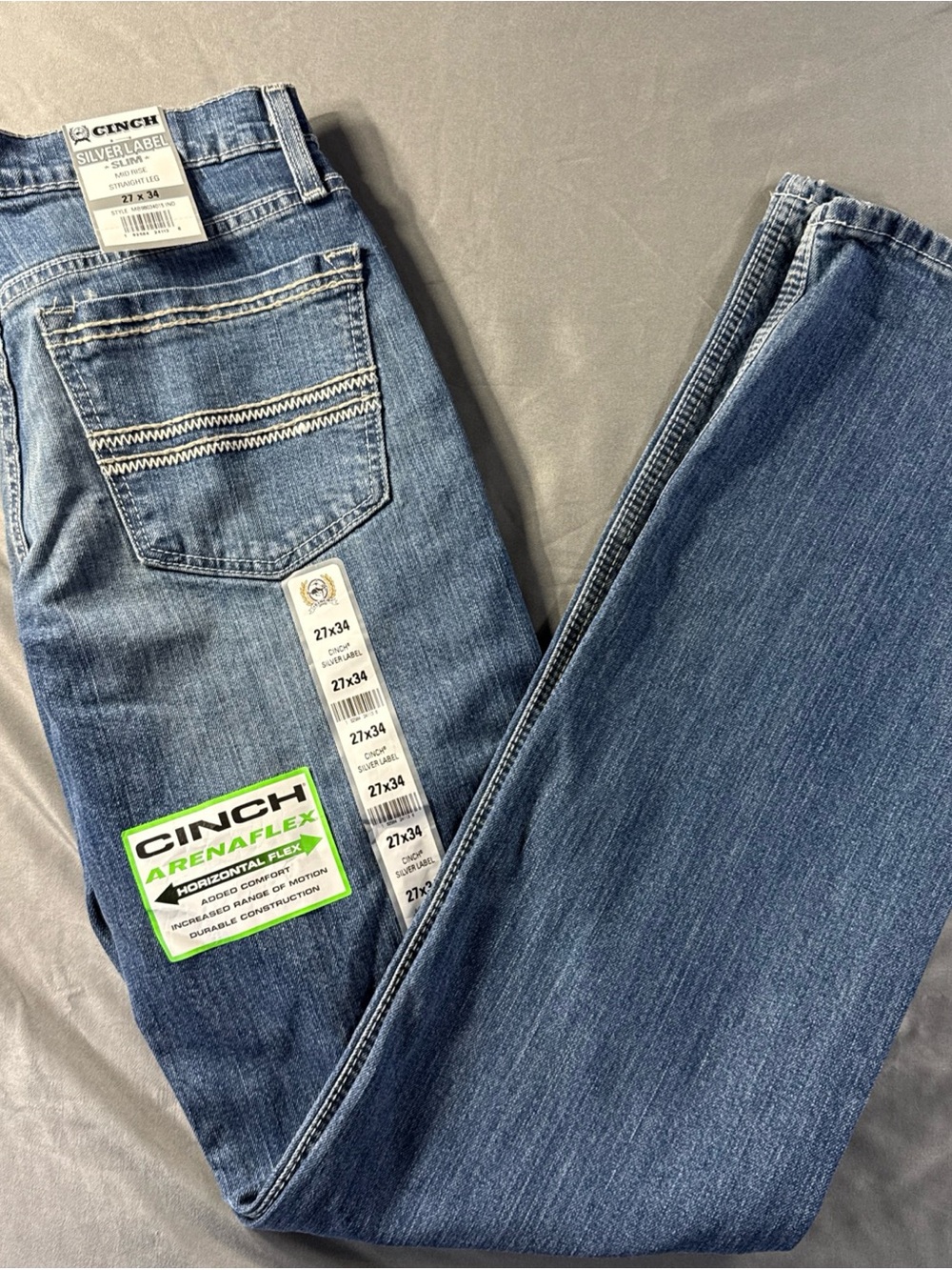 Cinch Silver Label Men’s Blue Slim Straight Arena Flex Jeans 27x34